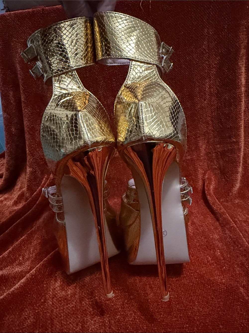 Gold Metallic Platform Ankle-Strap High Heels | 38 - Picture 8 of 12